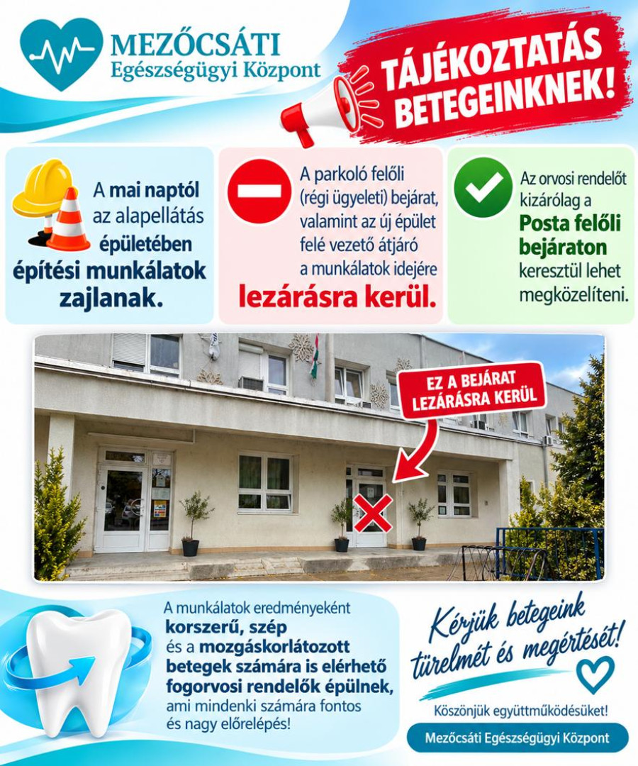 TÁJÉKOZTATÁS BETEGEINKNEK! TÁJÉKOZTATÁS BETEGEINKNEK!
